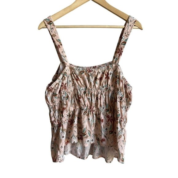 New with tags! Universal Thread Pale Pink Floral Leaf Print Ruffle Peplum Top - Picture 9 of 9